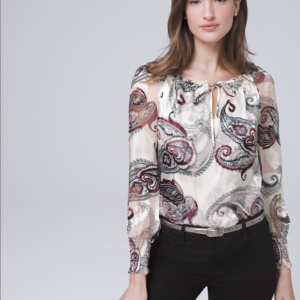 White House Black Market Paisley Burnout Top